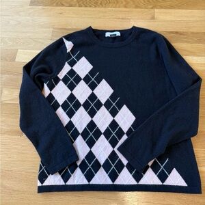 100% Cashmere Argyle Mc Duff black and pink sweater women's large